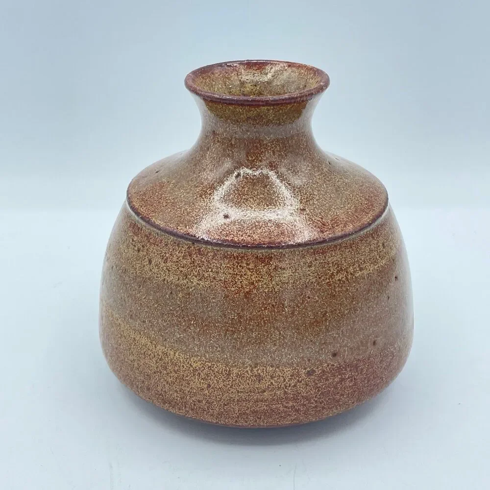 intage Signed Studio Pottery Bud Vase - Hand Thrown Speckled Earth Tone